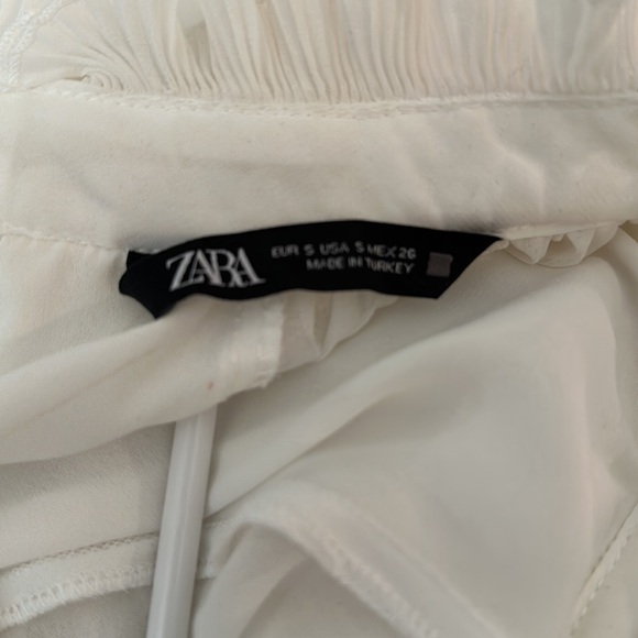 Zara Transparent crème long Sleeve blouse ruffle neck with pearl Statement - Picture 5 of 5